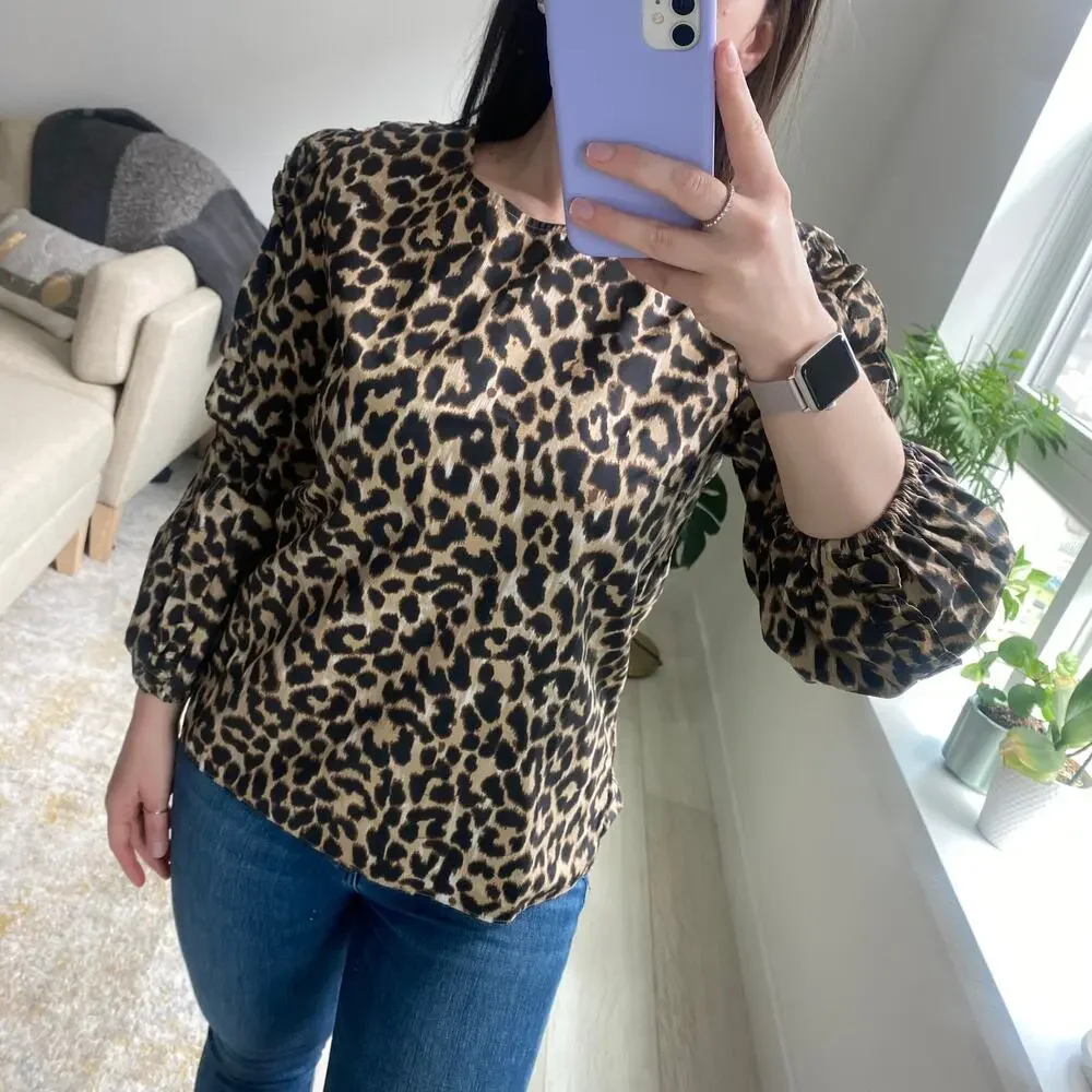 NEW J. Crew Animal Print Ruffle Sleeve Blouse Size Small